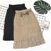 Calf Length Two Fabric Asymmetric Skirt